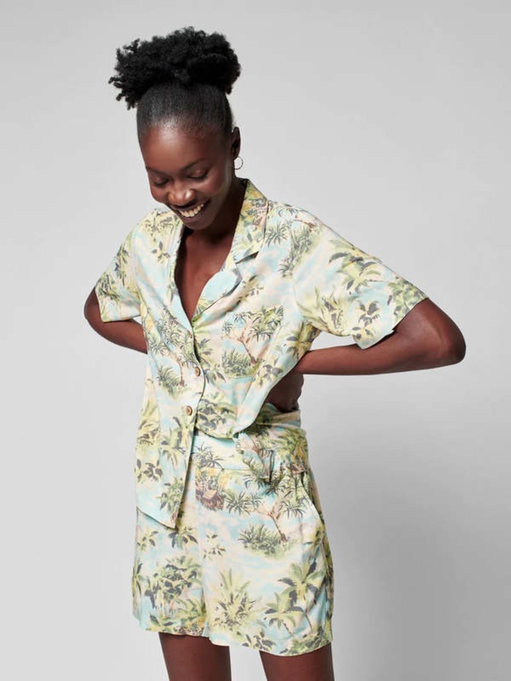 Faherty Oahu Breeze Top Tropical Hawaiian Palm Tree Tiki Print Women’s M